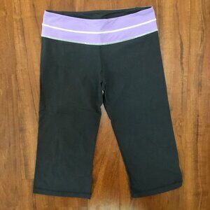Lululemon Yoga Gray Crop Capri Pants Stretch Athletic Purple Waistband Womens 10